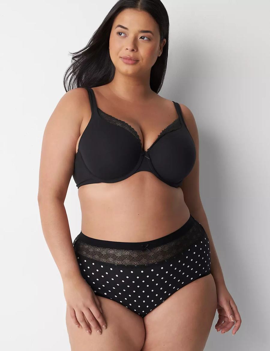 Women Lane Bryant Cotton Full with Lace Waist Briefs Green Black | LAW8656NO