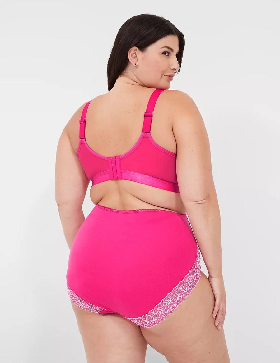 Women Lane Bryant Cotton High-Waist With Lace Back Briefs Dark Fuchsia | OEL2391BD