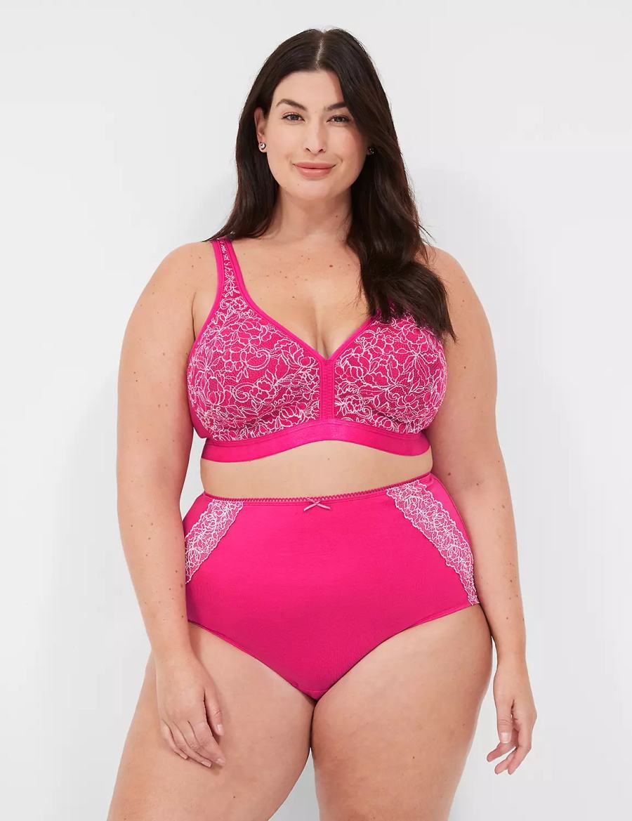 Women Lane Bryant Cotton High-Waist With Lace Back Briefs Dark Fuchsia | OEL2391BD