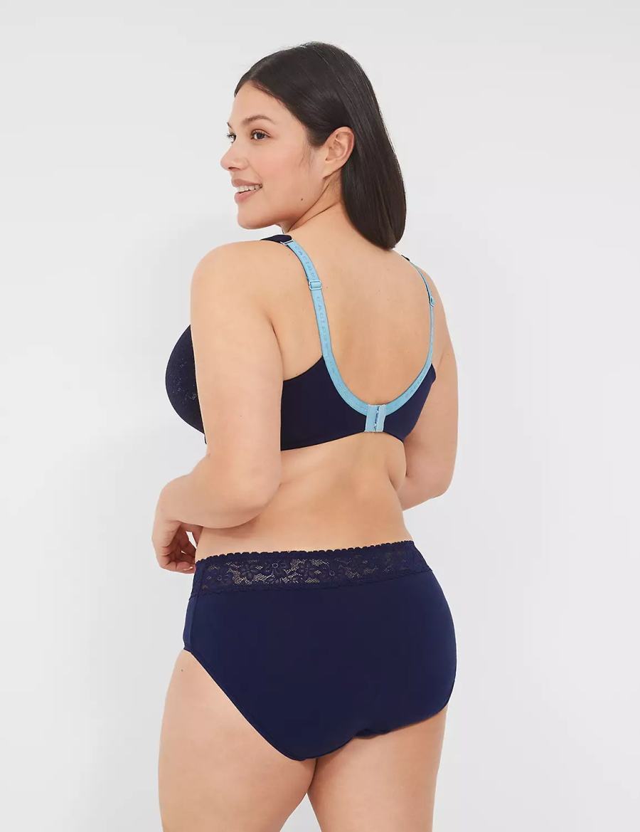 Women Lane Bryant Cotton Lightly Lined Full Coverage With Lace Bralettes Blue | REJ1155DK