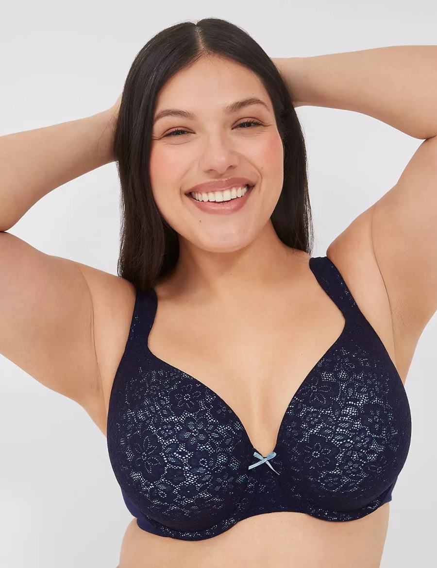 Women Lane Bryant Cotton Lightly Lined Full Coverage With Lace Bralettes Blue | REJ1155DK