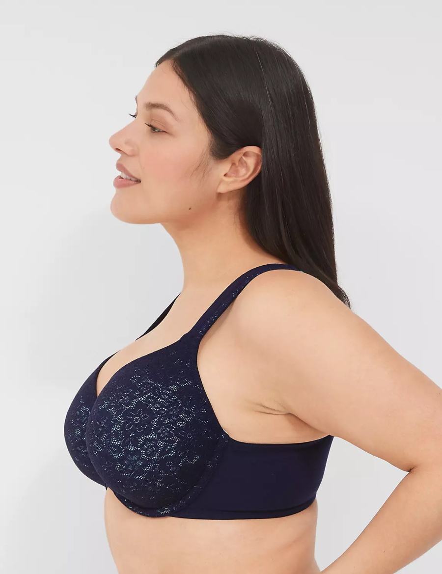 Women Lane Bryant Cotton Lightly Lined Full Coverage With Lace Bralettes Blue | REJ1155DK