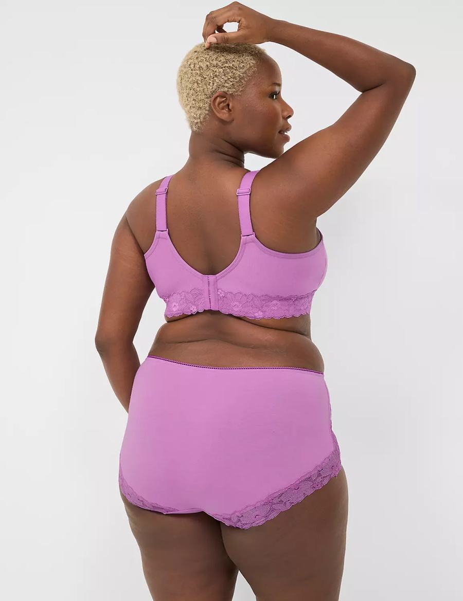 Women Lane Bryant Cotton No-Wire with Lace Unlined Bra Purple | YJN1799WI