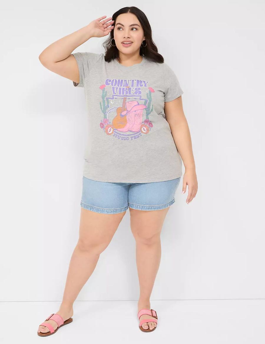 Women Lane Bryant Country Vibes Graphic Tee T Shirts Light Grey | UQZ2957FN