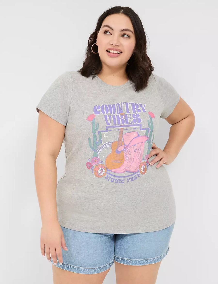 Women Lane Bryant Country Vibes Graphic Tee T Shirts Light Grey | UQZ2957FN