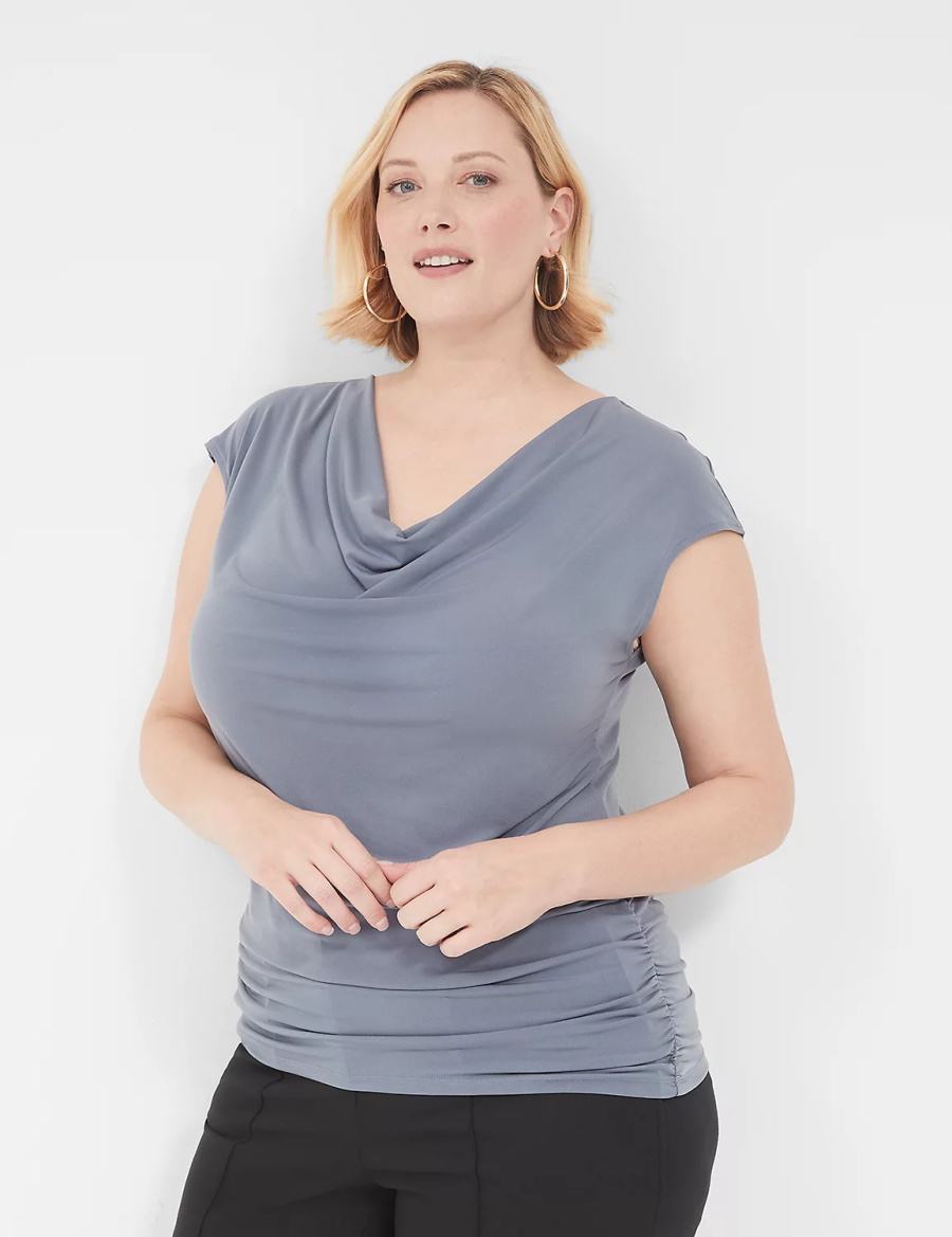 Women Lane Bryant Cowlneck Shirred-Side Top T Shirts Grey | PTH1564LH