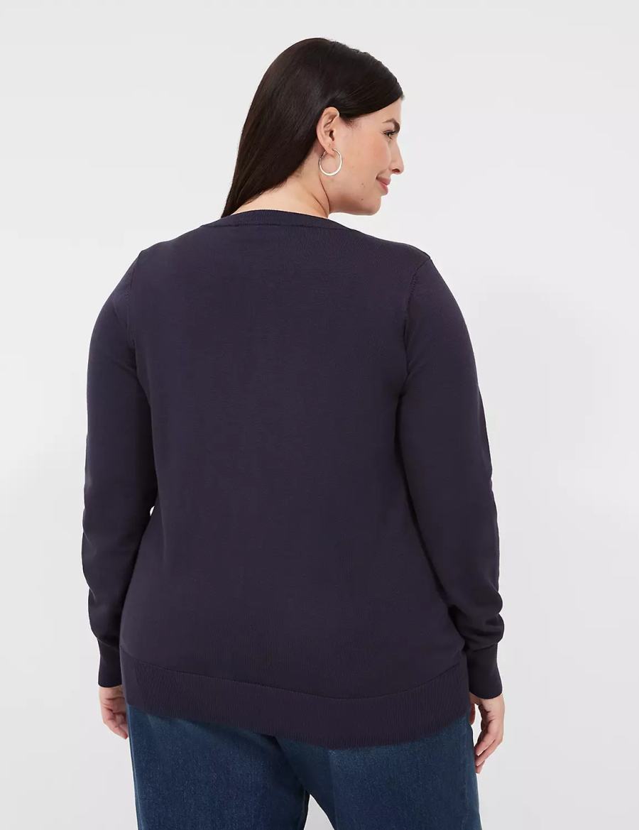 Women Lane Bryant Crew-Neck Button-Front Cardigan Blue | WNG628TW