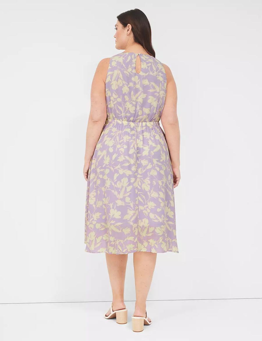 Women Lane Bryant Crew-Neck Fit & Flare Midi Dress Purple | XBD651DM