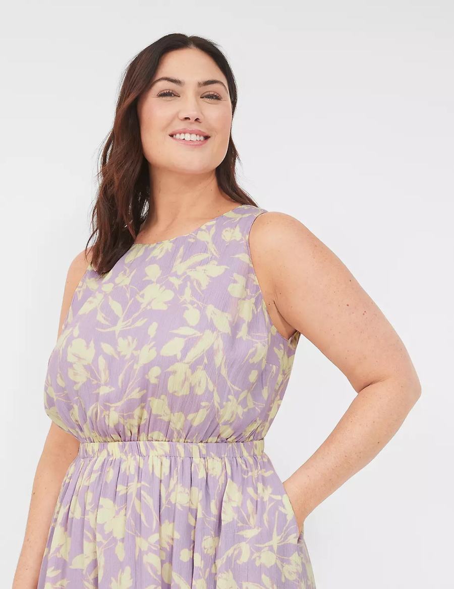 Women Lane Bryant Crew-Neck Fit & Flare Midi Dress Purple | XBD651DM