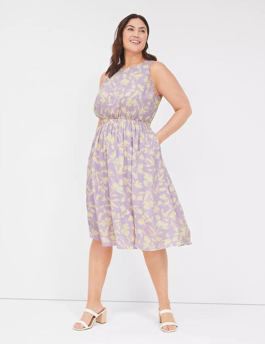 Women Lane Bryant Crew-Neck Fit & Flare Midi Dress Purple | XBD651DM