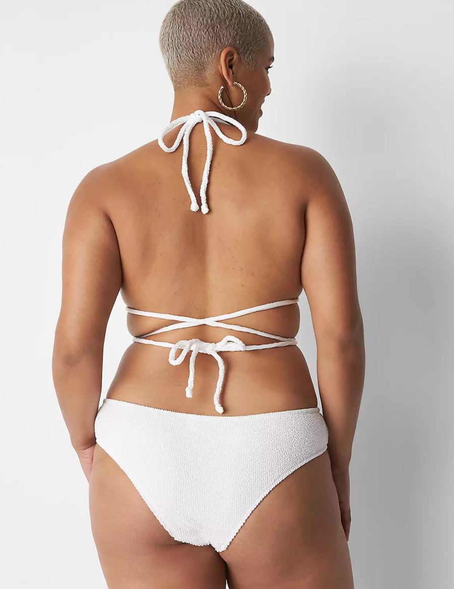 Women Lane Bryant Crinkle Dipped Tanga Swim Bikini Bottom White | GIG2580DN