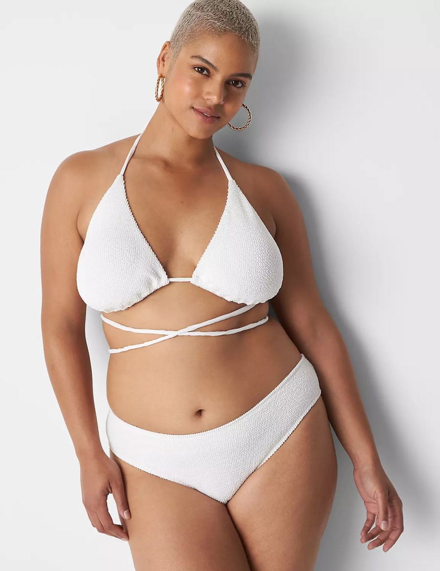 Women Lane Bryant Crinkle Dipped Tanga Swim Bikini Bottom White | GIG2580DN