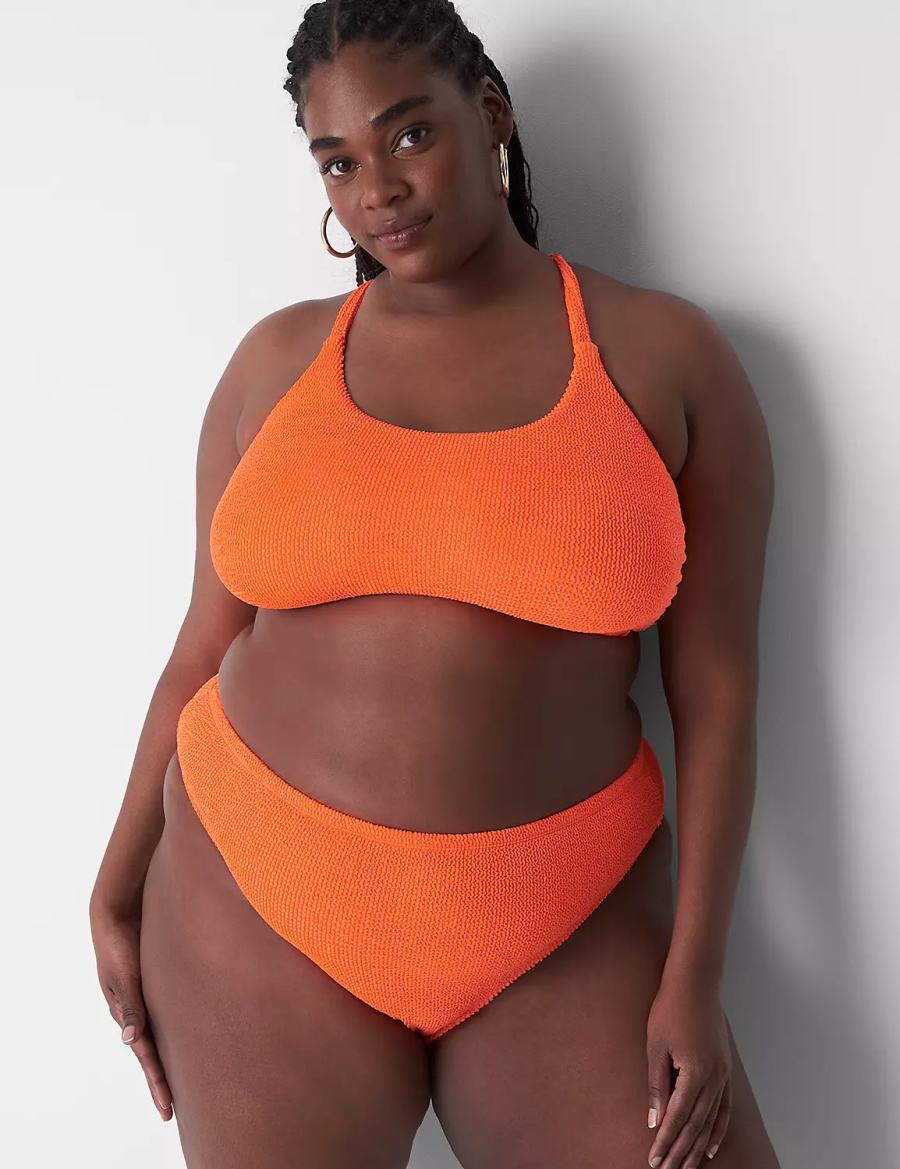 Women Lane Bryant Crinkle High-Leg Cheeky Swim Bikini Bottom Orange | OZI4752TV