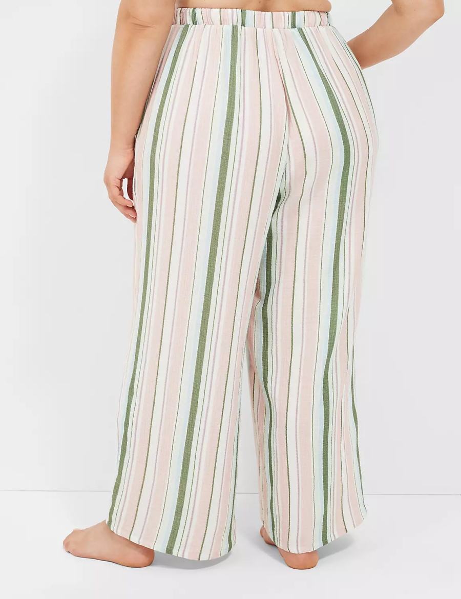 Women Lane Bryant Crinkle Woven Wide Leg Pants Green Multicolor Stripes | WWN2224AO