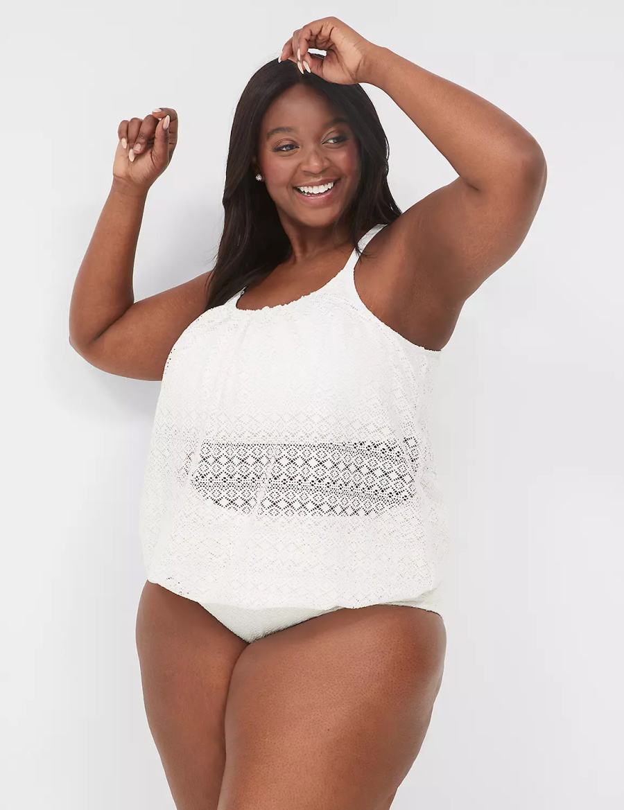 Women Lane Bryant Crochet Mid-Rise Swim Briefs White | LXA3986YG