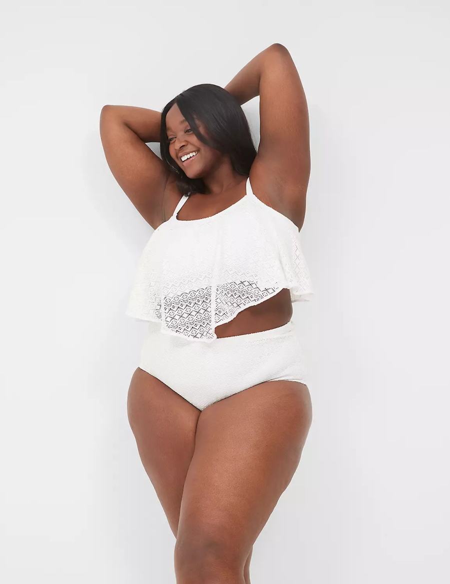 Women Lane Bryant Crochet Mid-Rise Swim Briefs White | LXA3986YG