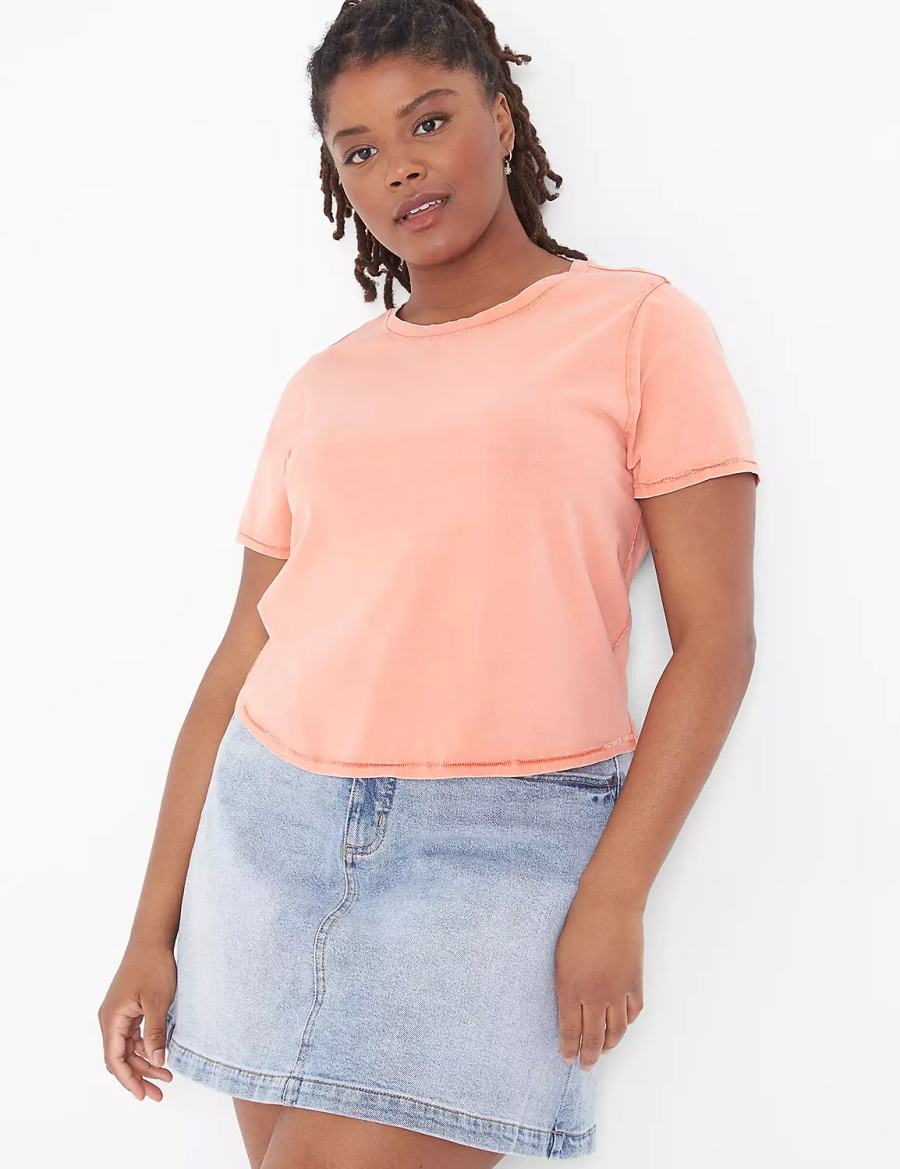 Women Lane Bryant Crop Crew-Neck Washed Tee T Shirts Orange | IMO8114WH