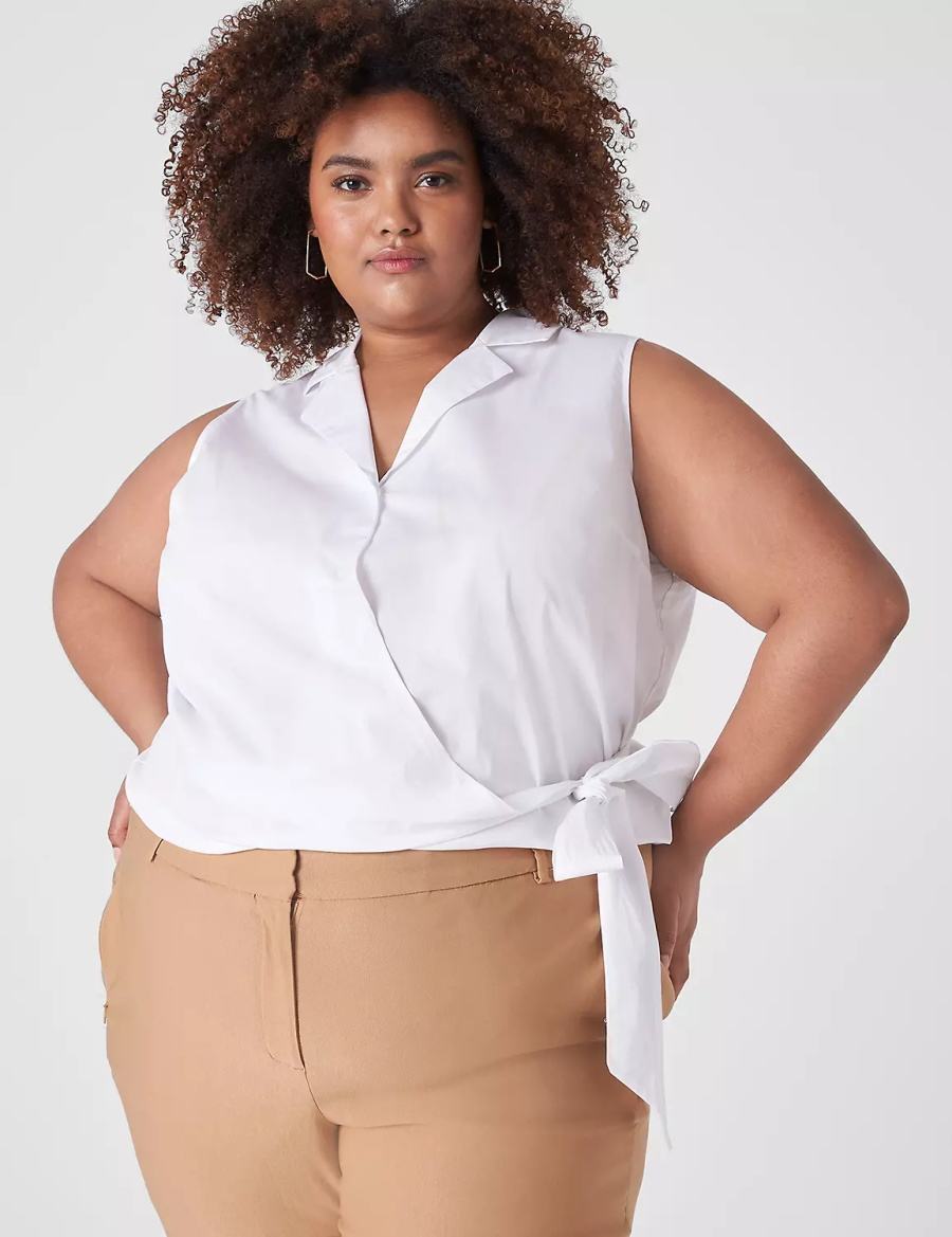 Women Lane Bryant Crop Sleeveless Full-Wrap Top T Shirts White | TYF8785KU