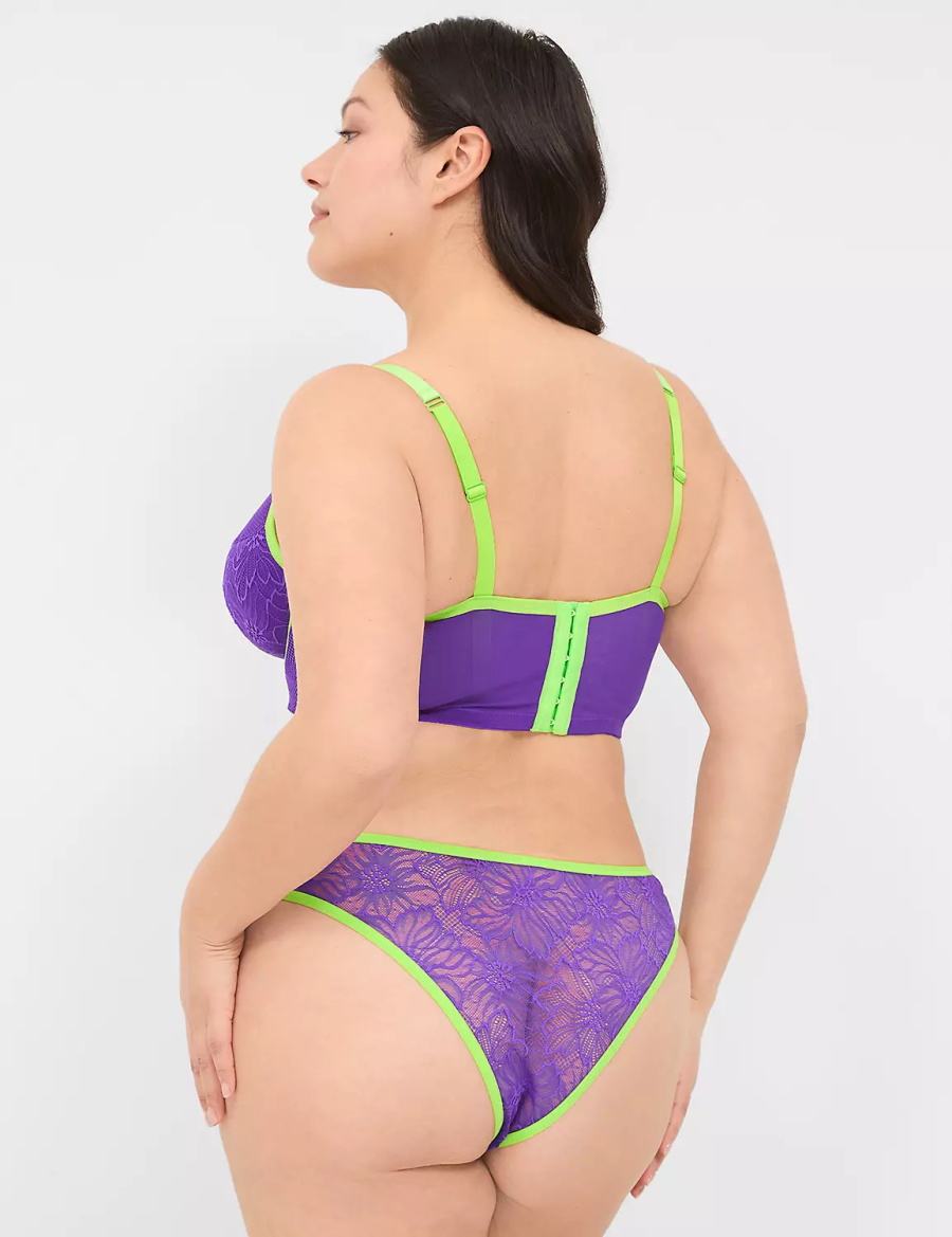 Women Lane Bryant Crush Flower Lace Dipped Tanga Briefs Purple | RUW9713ZZ