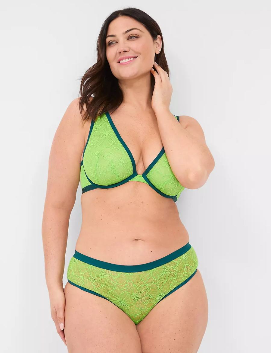 Women Lane Bryant Crush Lace Ruched-Back Cheeky Panty Green | DNB3076FB