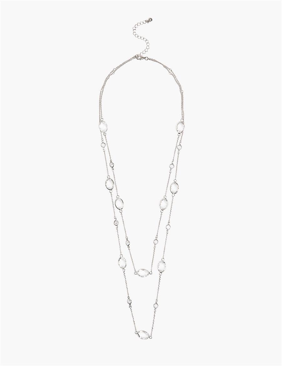 Women Lane Bryant Crystal Station Layered Chain Necklace Silver | OAU1248TT