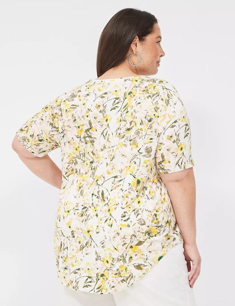 Women Lane Bryant Curved-Hem Perfect Sleeve Tee T Shirts Yellow | OXK43100KB