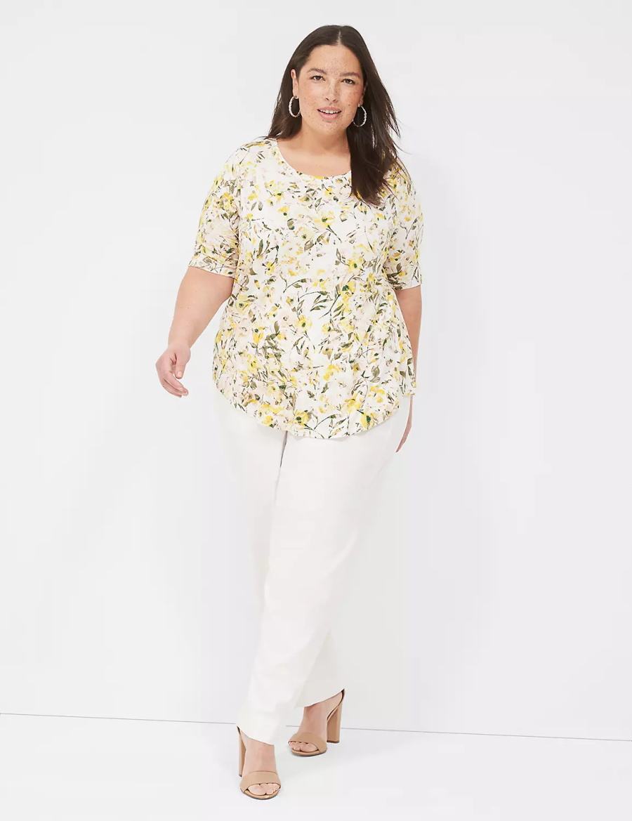 Women Lane Bryant Curved-Hem Perfect Sleeve Tee T Shirts Yellow | OXK43100KB