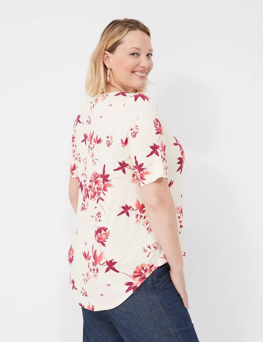 Women Lane Bryant Curved-Hem Perfect Sleeve Tee T Shirts Pink | NBW1002IJ