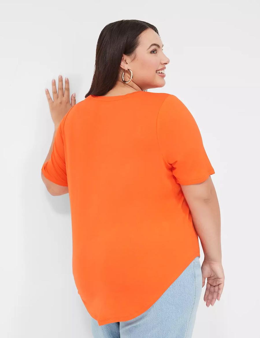 Women Lane Bryant Curved-Hem Perfect Sleeve Tee T Shirts Light Red | XUT6115NZ