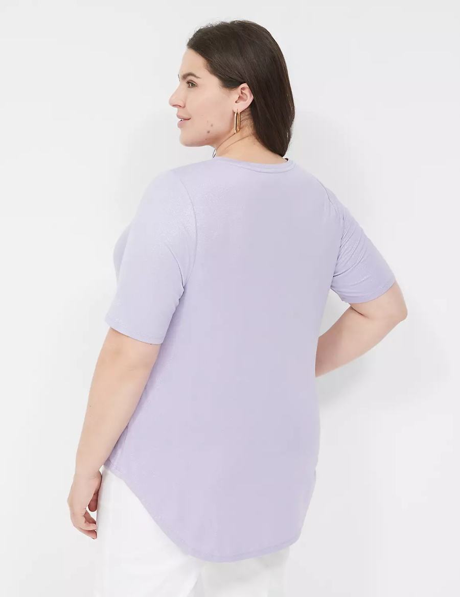 Women Lane Bryant Curved-Hem Perfect Sleeve Tee T Shirts Purple | QZO754QQ