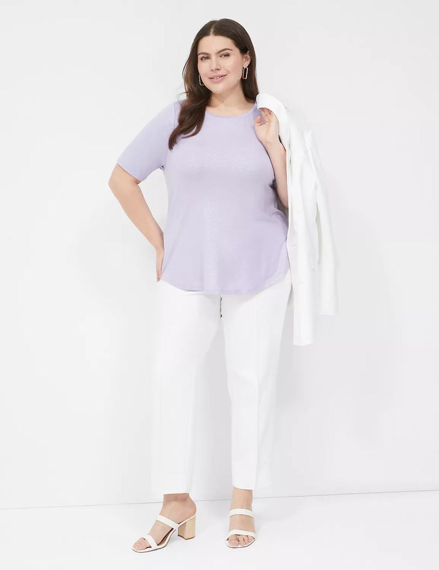 Women Lane Bryant Curved-Hem Perfect Sleeve Tee T Shirts Purple | QZO754QQ