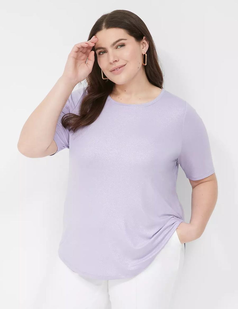 Women Lane Bryant Curved-Hem Perfect Sleeve Tee T Shirts Purple | QZO754QQ