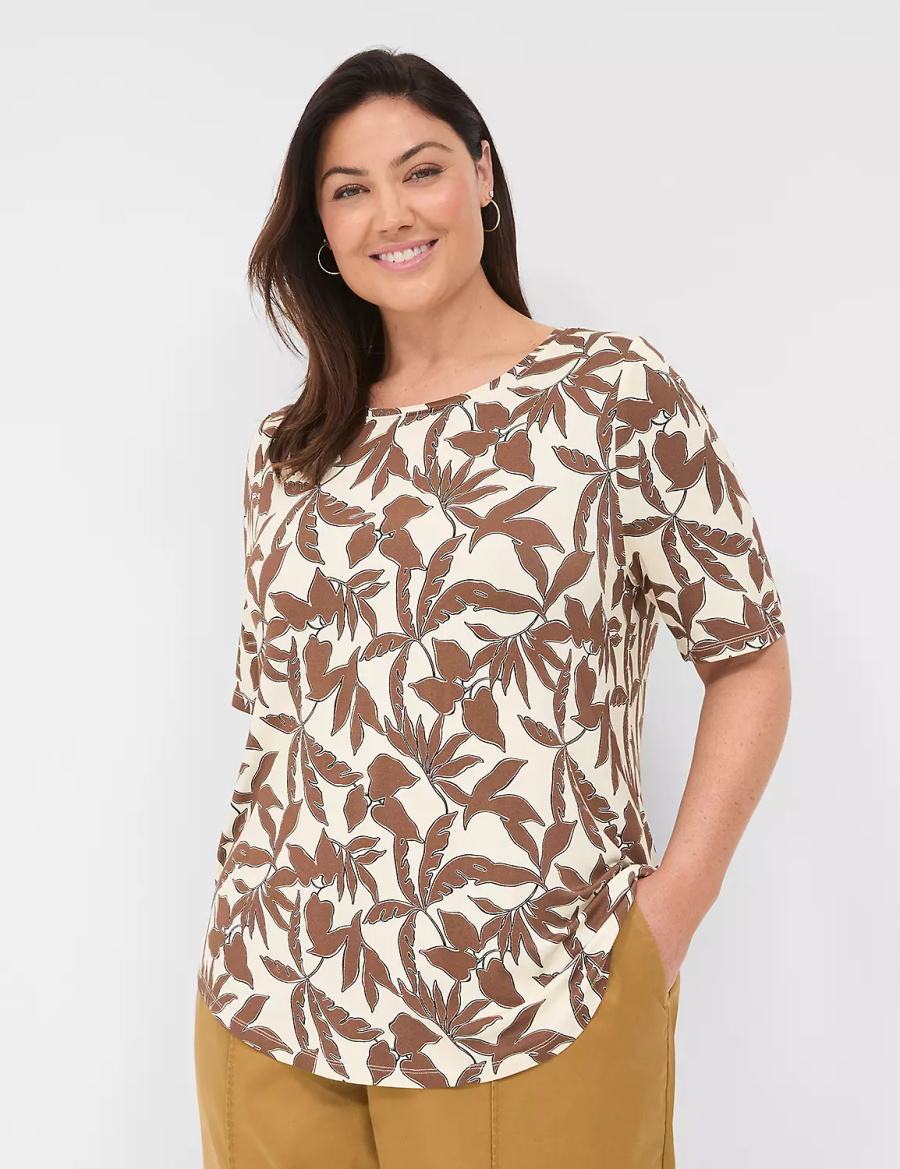 Women Lane Bryant Curved-Hem Perfect Sleeve Tee T Shirts Brown | NDK752PE