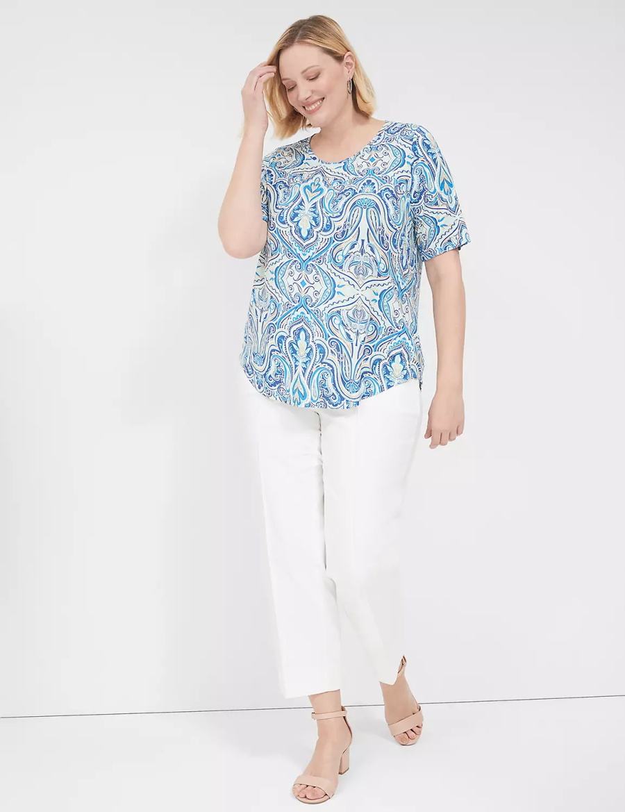 Women Lane Bryant Curved-Hem Perfect Sleeve Tee T Shirts Blue | BYS3584XJ