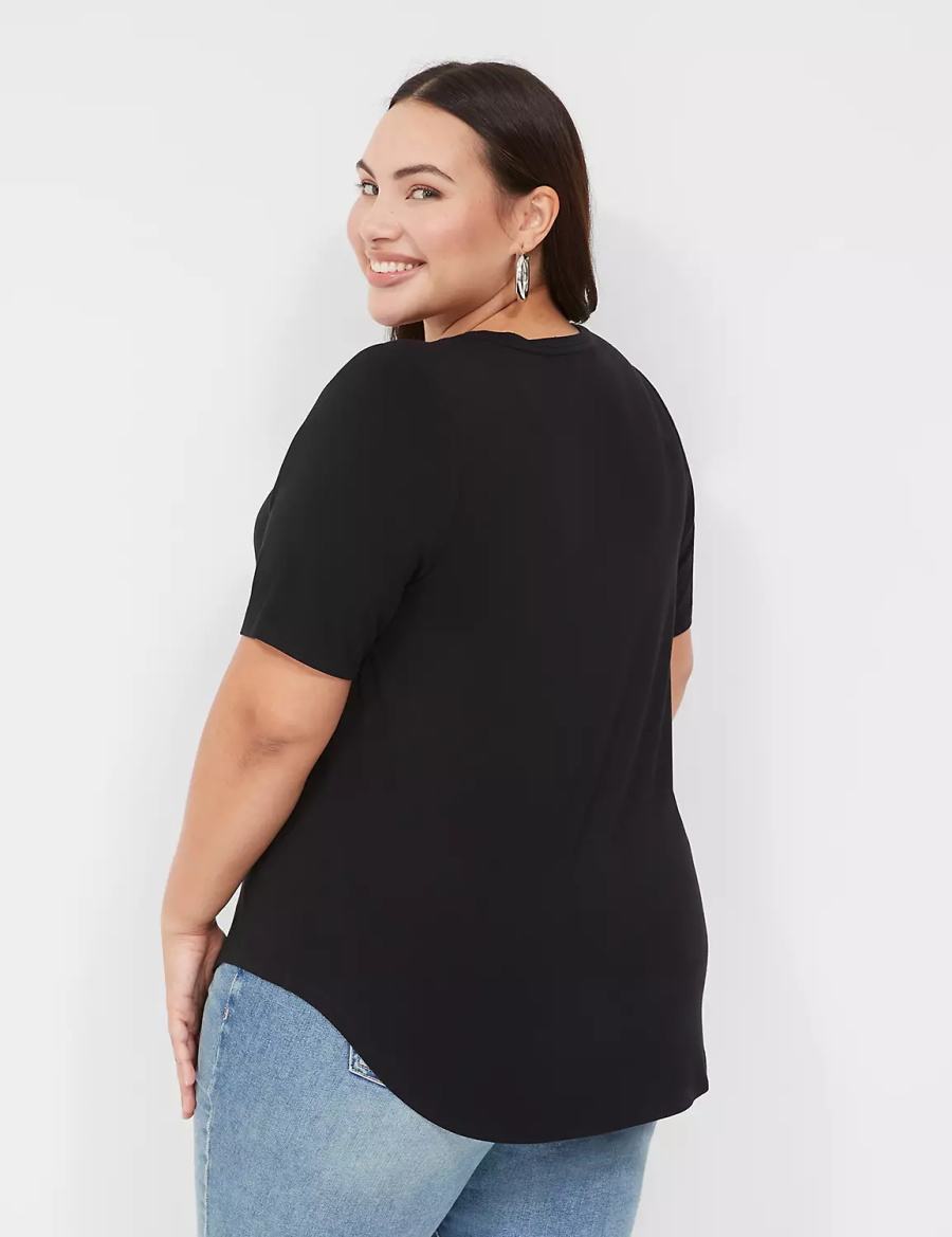 Women Lane Bryant Curved-Hem Perfect Sleeve Tee T Shirts Black | CUN1528MQ