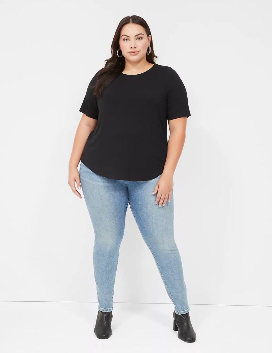 Women Lane Bryant Curved-Hem Perfect Sleeve Tee T Shirts Black | CUN1528MQ