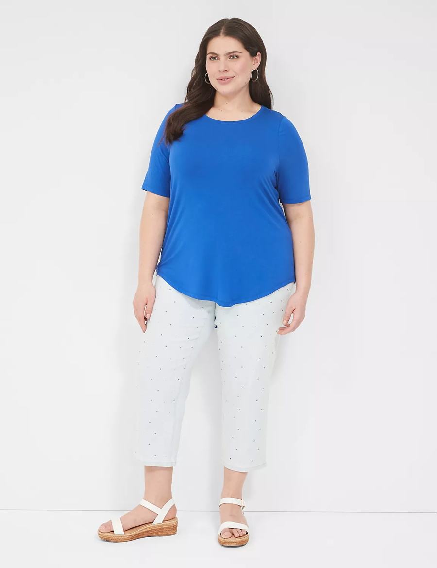 Women Lane Bryant Curved-Hem Perfect Sleeve Tee T Shirts Blue | WDW9087TE