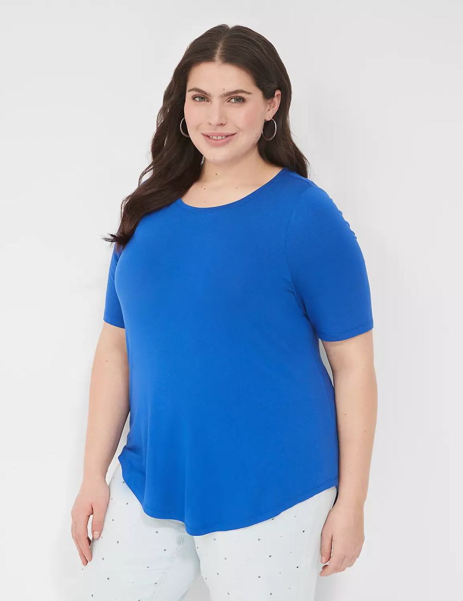 Women Lane Bryant Curved-Hem Perfect Sleeve Tee T Shirts Blue | WDW9087TE