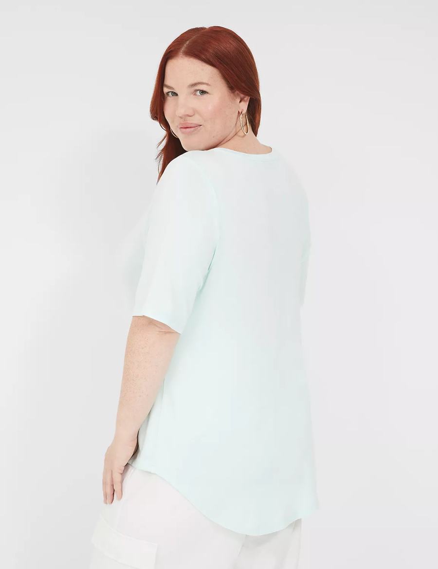 Women Lane Bryant Curved-Hem Perfect Sleeve Tee T Shirts Light Green | MRS7759CO