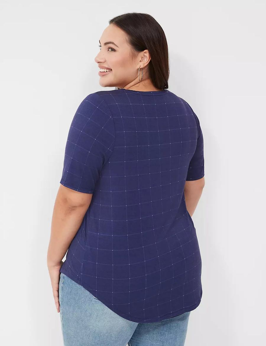 Women Lane Bryant Curved-Hem Perfect Sleeve Tee T Shirts Dark Blue | OUT726GM