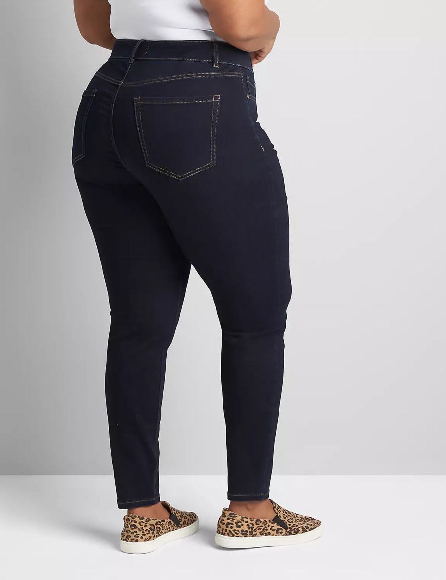 Women Lane Bryant Curvy Fit High-Rise Sateen Skinny Jeans Dark Blue | VDQ437LX