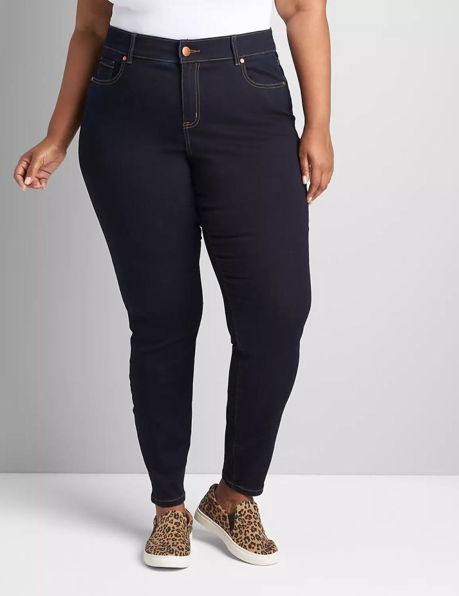 Women Lane Bryant Curvy Fit High-Rise Sateen Skinny Jeans Dark Blue | VDQ437LX