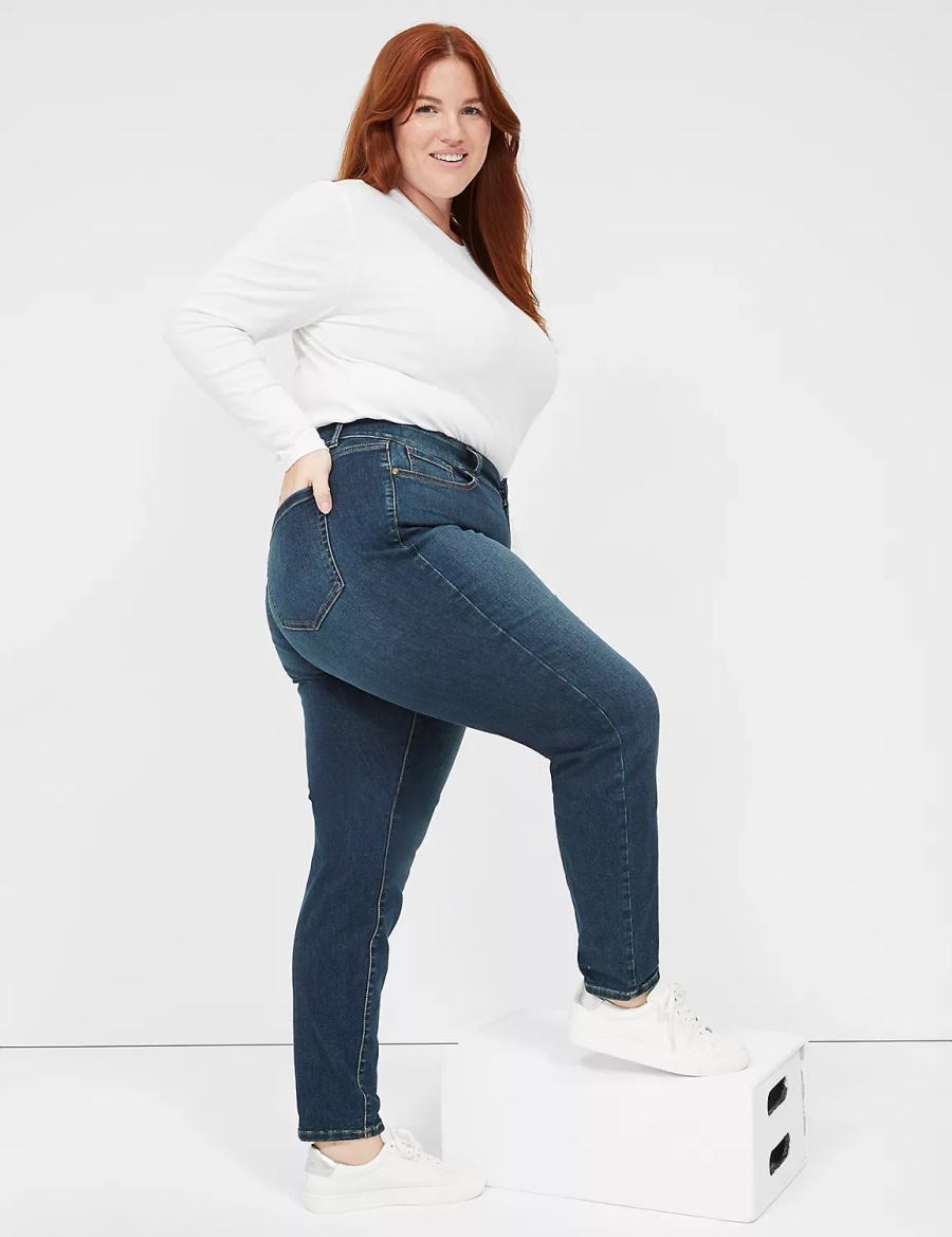 Women Lane Bryant Curvy Fit High-Rise Skinny Jeans Dark Blue | PMQ3493LU