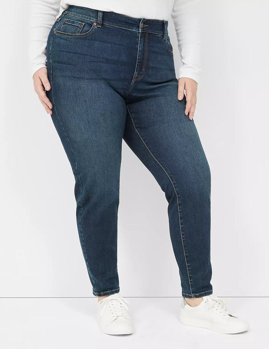 Women Lane Bryant Curvy Fit High-Rise Skinny Jeans Dark Blue | PMQ3493LU