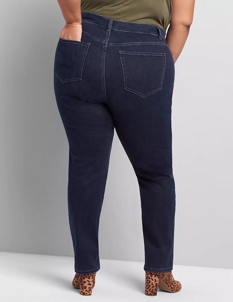 Women Lane Bryant Curvy Fit High-Rise Straight Jeans Dark Blue | VSD97ZI