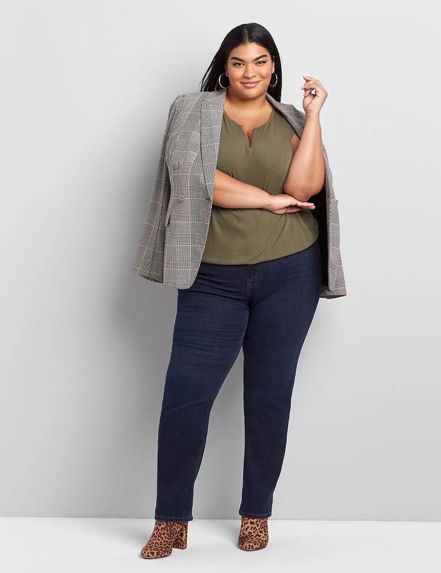 Women Lane Bryant Curvy Fit High-Rise Straight Jeans Dark Blue | VSD97ZI