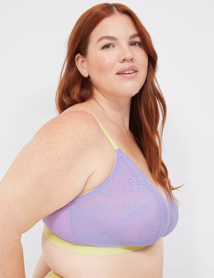 Women Lane Bryant Delicate Lace Peek-A-Boo No-Wire Bralettes Purple | VRG7311VL