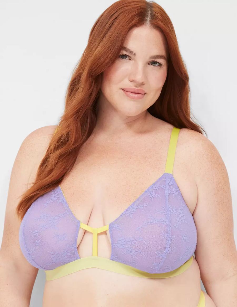 Women Lane Bryant Delicate Lace Peek-A-Boo No-Wire Bralettes Purple | VRG7311VL