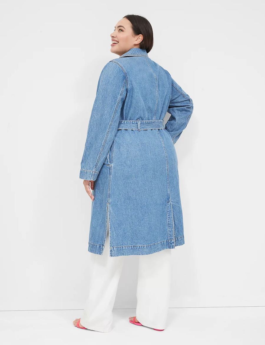 Women Lane Bryant Denimed Trench Trench Coat Blue | WSY282XO