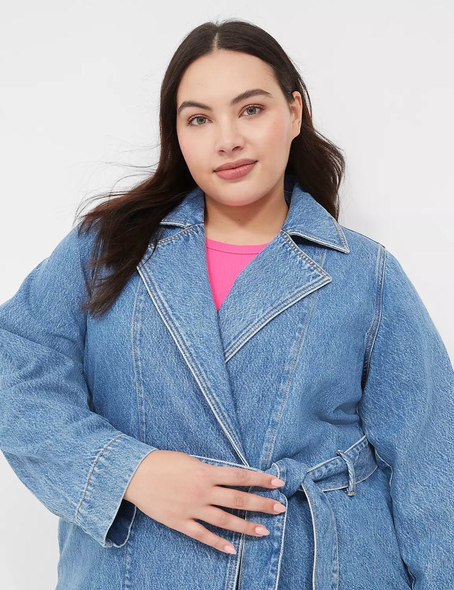 Women Lane Bryant Denimed Trench Trench Coat Blue | WSY282XO